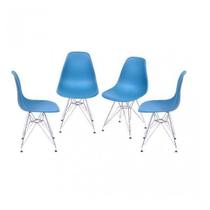 Kit 4 Cadeiras Eames Dkr Base Cromada Azul Kit 4 Cadeiras Eames Dkr Base Cromada Azul