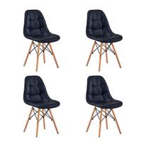 Kit 4 Cadeiras Eames Eiffel Estofado Botonê Preta