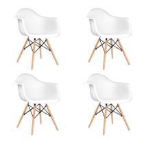 Kit 4 Cadeiras Eames Eifflel com Braço Daw de Madeira com Assento Branco