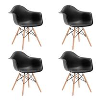 Kit 4 Cadeiras Eames Eifflel com Braço Daw de Madeira com Assento Preto