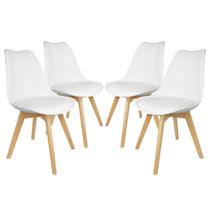 Kit 4 Cadeiras Eames Leda Branca Assento Couro PU Polipropileno Conforto Luxo