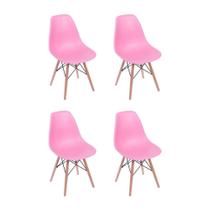 Kit 4 Cadeiras Eames Wood Design Eiffel Jantar Rosa