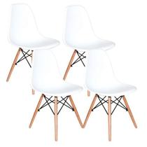 Kit 4 Cadeiras Eiffel Charles Eames Dkr Base Madeira Branca