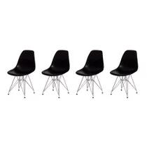 Kit 4 Cadeiras Eiffel Eames Preta Base Cromada Sala Cozinha Jantar