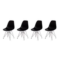 Kit 4 Cadeiras Eiffel Eames Preta Base Cromada Sala Cozinha