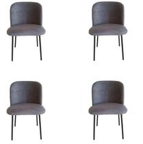 Kit 4 Cadeiras Elara Para Sala Mesa de Jantar Moderna com Base de Ferro Tecido Bouclé Premium Grafite Topii Moda Casa