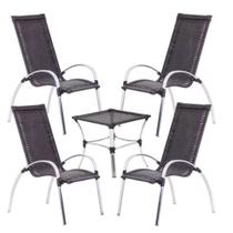 Kit 4 Cadeiras em Alumínio Varanda Piscina Externa e Mesa de Centro Garden em Alumínio Trama