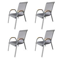 Kit 4 Cadeiras Empilhável com Braço Pipa Maresias Fratini 96 cm altura Alumínio e Assento Tela Cinza