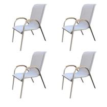 Kit 4 Cadeiras Empilhável com Braço Pipa Maresias Fratini 96 cm altura Alumínio e Assento Tela Fendi