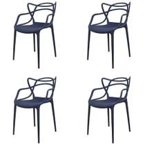 Kit 4 Cadeiras Empilhável Inmetro Aviv Master Allegra Fratini Polipropileno Azul Marin Suporta 182kg