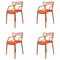 Kit 4 Cadeiras Empilhável Inmetro Aviv Master Allegra Fratini Polipropileno Laranja Suporta 182kg