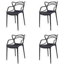 Kit 4 Cadeiras Empilhável Inmetro Aviv Master Allegra Fratini Polipropileno Preto Suporta 182kg