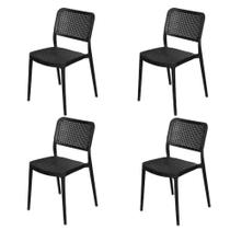 Kit 4 Cadeiras Empilhável Mera Or Design Polipropileno Preto Assento Simulando Palha Preto