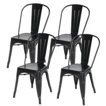 Kit 4 Cadeiras Empilhavel Reforçada Industrial Iron Tolix - Preto Kit 4 Cadeiras Empilhavel Reforçada Industrial Iron Tolix - Preto