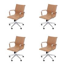 Kit 4 Cadeiras Escritório Diretor Esteirinha Rodízio Relax material sintético 3301