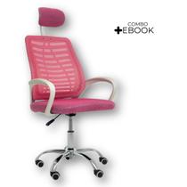 Kit 4 Cadeiras Escritório Diretor Tela Mesh Com Encosto De Cabeça Rosa com Ebook Kit 4 Cadeiras Escritório Diretor Tela Mesh Com Encosto De Cabeça Rosa com Ebook