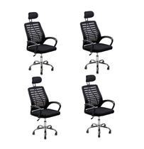 Kit 4 Cadeiras Escritório Diretor Tela Mesh Encosto De Cabeça com Ebook