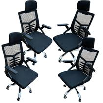 Kit 4 Cadeiras Escritório Ergonômica com Laudo NR17 Mesh Apoio Lombar e Cabeça 4 un