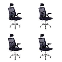 Kit 4 Cadeiras Escritório Executiva Diretor Relax Ergonômica Com Apoio De Cabeça Kit 4 Cadeiras Escritório Executiva Diretor Relax Ergonômica Com Apoio De Cabeça