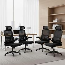 Kit 4 Cadeiras Escritório Presidente Ajuste Altura Tela Mesh Ergonômica Encosto Alto Ajustável Giratória Reclinável Suporta 120Kg Kit 4 Cadeiras Escritório Presidente Ajuste Altura Tela Mesh Ergonômica Encosto Alto Ajustável Giratória Reclinável Suporta 120Kg
