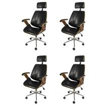 Kit 4 Cadeiras Escritorio Presidente material sintético e Madeira Bergen 3331