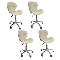 Kit 4 Cadeiras Escritório Slim Vegas Base Giratória Estofada Nude