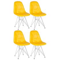 Kit 4 cadeiras estofadas Charles Eames Eiffel Botonê com pés de metal cromado