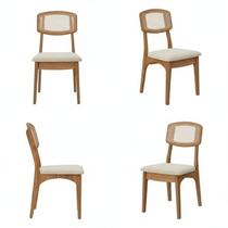 Kit 4 Cadeiras Estofadas em Tweed Claro Encosto Telado Estrutura 100% Mdf Nápoles Freijó/bege Claro