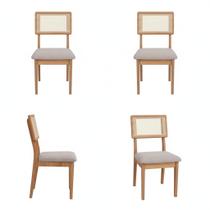 Kit 4 Cadeiras Estofadas Encosto Telado Estrutura 100% MDF Bolonha Marrom/Freijó/Bege Rústico