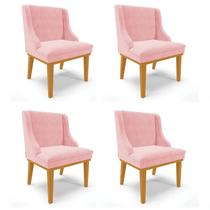 Kit 4 Cadeiras Estofadas para Sala de Jantar Base Fixa de Madeira Castanho Lia Suede Rosa Bebê - Ibiza Kit 4 Cadeiras Estofadas para Sala de Jantar Base Fixa de Madeira Castanho Lia Suede Rosa Bebê - Ibiza