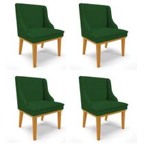 Kit 4 Cadeiras Estofadas para Sala de Jantar Base Fixa de Madeira Castanho Lia Veludo Verde - Ibiza
