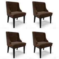 Kit 4 Cadeiras Estofadas para Sala de Jantar Base Fixa de Madeira Preto Lia Suede Marrom - Ibiza