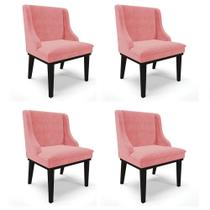 Kit 4 Cadeiras Estofadas para Sala de Jantar Base Fixa de Madeira Preto Lia Suede Rosê - Ibiza