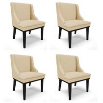 Kit 4 Cadeiras Estofadas para Sala de Jantar Base Fixa de Madeira Preto Lia Veludo Luxo Off White - Ibiza