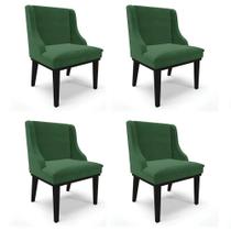 Kit 4 Cadeiras Estofadas para Sala de Jantar Base Fixa de Madeira Preto Lia Veludo Verde - Ibiza