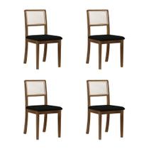 Kit 4 Cadeiras Estofadas Tecido Veludo Preto Encosto em Tela Sextavada Rubi Madeira Maciça Imbuia