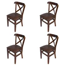 Kit 4 Cadeiras Fixas Merlim Imbuia em Madeira Maciça Estofadas Marrom para Restaurantes