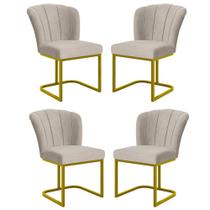 Kit 4 Cadeiras Flor Pés Metal Dourado Mesa Jantar Cozinha Kit 4 Cadeiras Flor Pés Metal Dourado Mesa Jantar Cozinha