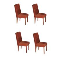 Kit 4 Cadeiras Floripa c/ Apliques Assento Estofado espuma D26 e Madeira Mel