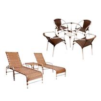 Kit 4 Cadeiras Floripa e Mesa Garden em Alumínio e 2 Espreguiçadeiras Catar e Mesa Ascoli Trama Original Kit 4 Cadeiras Floripa e Mesa Garden em Alumínio e 2 Espreguiçadeiras Catar e Mesa Ascoli Trama Original