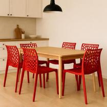 Kit 4 Cadeiras Gruvyer Vermelha Plástica Empilhável para Sala Cozinha Varanda Design Moderno