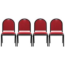 Kit 4 Cadeiras Hoteleiras Auditório Empilhável Linho M23 Vermelho - Mpozenato