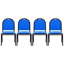 Kit 4 Cadeiras Hoteleiras Auditório Empilhável Sintético M23 Azul - Mpozenato