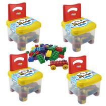 Kit 4 Cadeiras Infantil Blocos de Montar Multiblocks Cars 200 peças