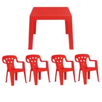 Kit 4 Cadeiras Infantil e 1 Mesa Mesinha Vermelha Plástica