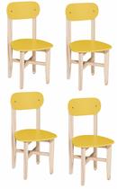 Kit 4 Cadeiras Infantil para Refeitório Assento e Encosto Amarelo Base Madeira