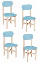 Kit 4 Cadeiras Infantil para Refeitório Assento e Encosto Azul Base Madeira