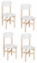 Kit 4 Cadeiras Infantil para Refeitório Assento e Encosto Branco Base Madeira