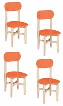 Kit 4 Cadeiras Infantil para Refeitório Assento e Encosto Laranja Base Madeira