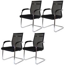 Kit 4 Cadeiras Interlocutor Mesh Fixa Preta W-122 Kit 4 Cadeiras Interlocutor Mesh Fixa Preta W-122
